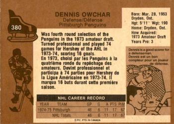 1975-76 O-Pee-Chee #380 Dennis Owchar Back