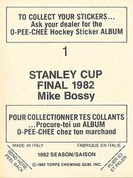 1982-83 O-Pee-Chee Stickers #1 Mike Bossy Back