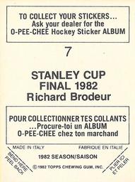 1982-83 O-Pee-Chee Stickers #7 Richard Brodeur Back