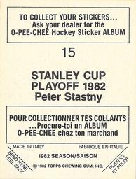 1982-83 O-Pee-Chee Stickers #15 Peter Stastny Back