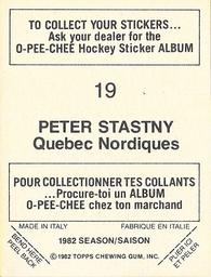 1982-83 O-Pee-Chee Stickers #19 Peter Stastny Back