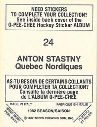 1982-83 O-Pee-Chee Stickers #24 Anton Stastny Back