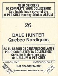 1982-83 O-Pee-Chee Stickers #26 Dale Hunter Back