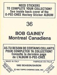 1982-83 O-Pee-Chee Stickers #36 Bob Gainey Back
