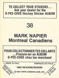 1982-83 O-Pee-Chee Stickers #38 Mark Napier Back