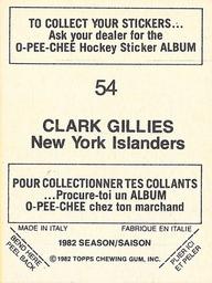 1982-83 O-Pee-Chee Stickers #54 Clark Gillies Back