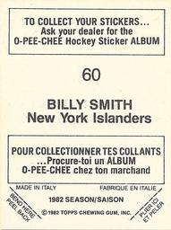 1982-83 O-Pee-Chee Stickers #60 Billy Smith Back