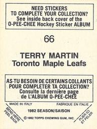 1982-83 O-Pee-Chee Stickers #66 Terry Martin Back