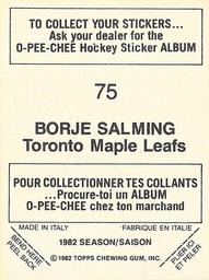 1982-83 O-Pee-Chee Stickers #75 Borje Salming Back