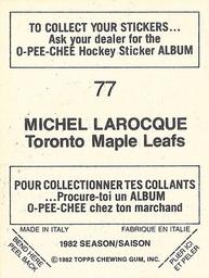 1982-83 O-Pee-Chee Stickers #77 Michel Larocque Back