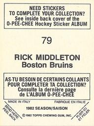 1982-83 O-Pee-Chee Stickers #79 Rick Middleton Back
