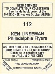 1982-83 O-Pee-Chee Stickers #112 Ken Linseman Back