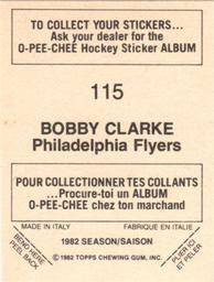 1982-83 O-Pee-Chee Stickers #115 Bobby Clarke Back