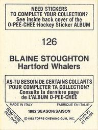 1982-83 O-Pee-Chee Stickers #126 Blaine Stoughton Back