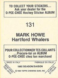 1982-83 O-Pee-Chee Stickers #131 Mark Howe Back