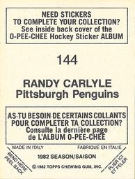 1982-83 O-Pee-Chee Stickers #144 Randy Carlyle Back
