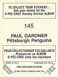 1982-83 O-Pee-Chee Stickers #145 Paul Gardner Back