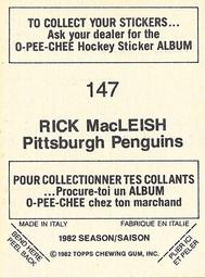 1982-83 O-Pee-Chee Stickers #147 Rick MacLeish Back