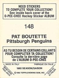 1982-83 O-Pee-Chee Stickers #148 Pat Boutette Back