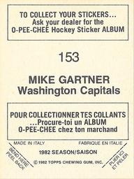 1982-83 O-Pee-Chee Stickers #153 Mike Gartner Back