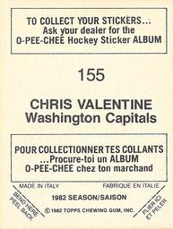 1982-83 O-Pee-Chee Stickers #155 Chris Valentine Back