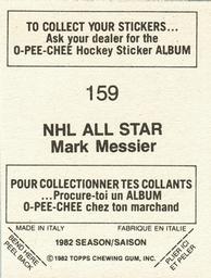 1982-83 O-Pee-Chee Stickers #159 Mark Messier Back