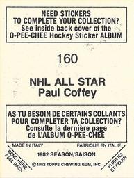 1982-83 O-Pee-Chee Stickers #160 Paul Coffey Back