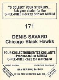 1982-83 O-Pee-Chee Stickers #171 Denis Savard Back
