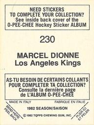 1982-83 O-Pee-Chee Stickers #230 Marcel Dionne Back