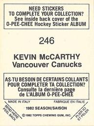 1982-83 O-Pee-Chee Stickers #246 Kevin McCarthy Back