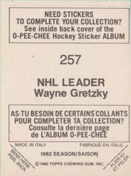 1982-83 O-Pee-Chee Stickers #257 Wayne Gretzky Back