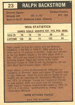 1975-76 O-Pee-Chee WHA #23 Ralph Backstrom Back