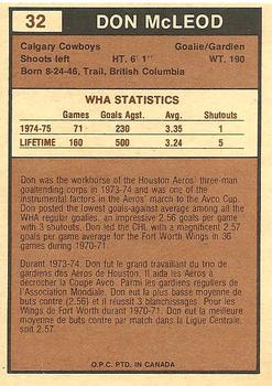 1975-76 O-Pee-Chee WHA #32 Don McLeod Back