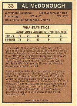 1975-76 O-Pee-Chee WHA #33 Al McDonough Back