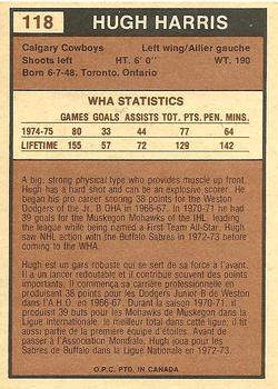 1975-76 O-Pee-Chee WHA #118 Hugh Harris Back
