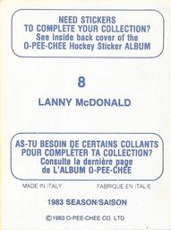 1983-84 O-Pee-Chee Stickers #8 Lanny McDonald  Back