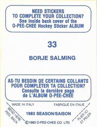 1983-84 O-Pee-Chee Stickers #33 Borje Salming  Back