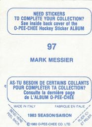 1983-84 O-Pee-Chee Stickers #97 Mark Messier  Back