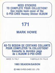 1983-84 O-Pee-Chee Stickers #171 Mark Howe Back