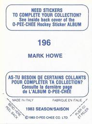 1983-84 O-Pee-Chee Stickers #196 Mark Howe  Back