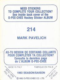 1983-84 O-Pee-Chee Stickers #214 Mark Pavelich  Back