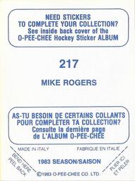 1983-84 O-Pee-Chee Stickers #217 Mike Rogers  Back