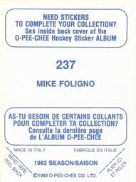 1983-84 O-Pee-Chee Stickers #237 Mike Foligno  Back