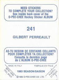 1983-84 O-Pee-Chee Stickers #241 Gilbert Perreault  Back