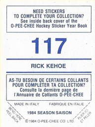 1984-85 O-Pee-Chee Stickers #117 Rick Kehoe Back