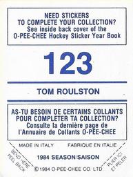 1984-85 O-Pee-Chee Stickers #123 Tom Roulston Back