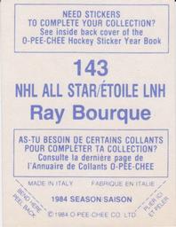 1984-85 O-Pee-Chee Stickers #143 Ray Bourque Back