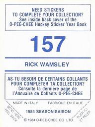 1984-85 O-Pee-Chee Stickers #157 Rick Wamsley Back