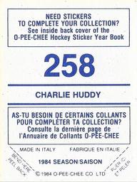 1984-85 O-Pee-Chee Stickers #258 Charlie Huddy Back