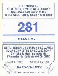 1984-85 O-Pee-Chee Stickers #281 Stan Smyl Back